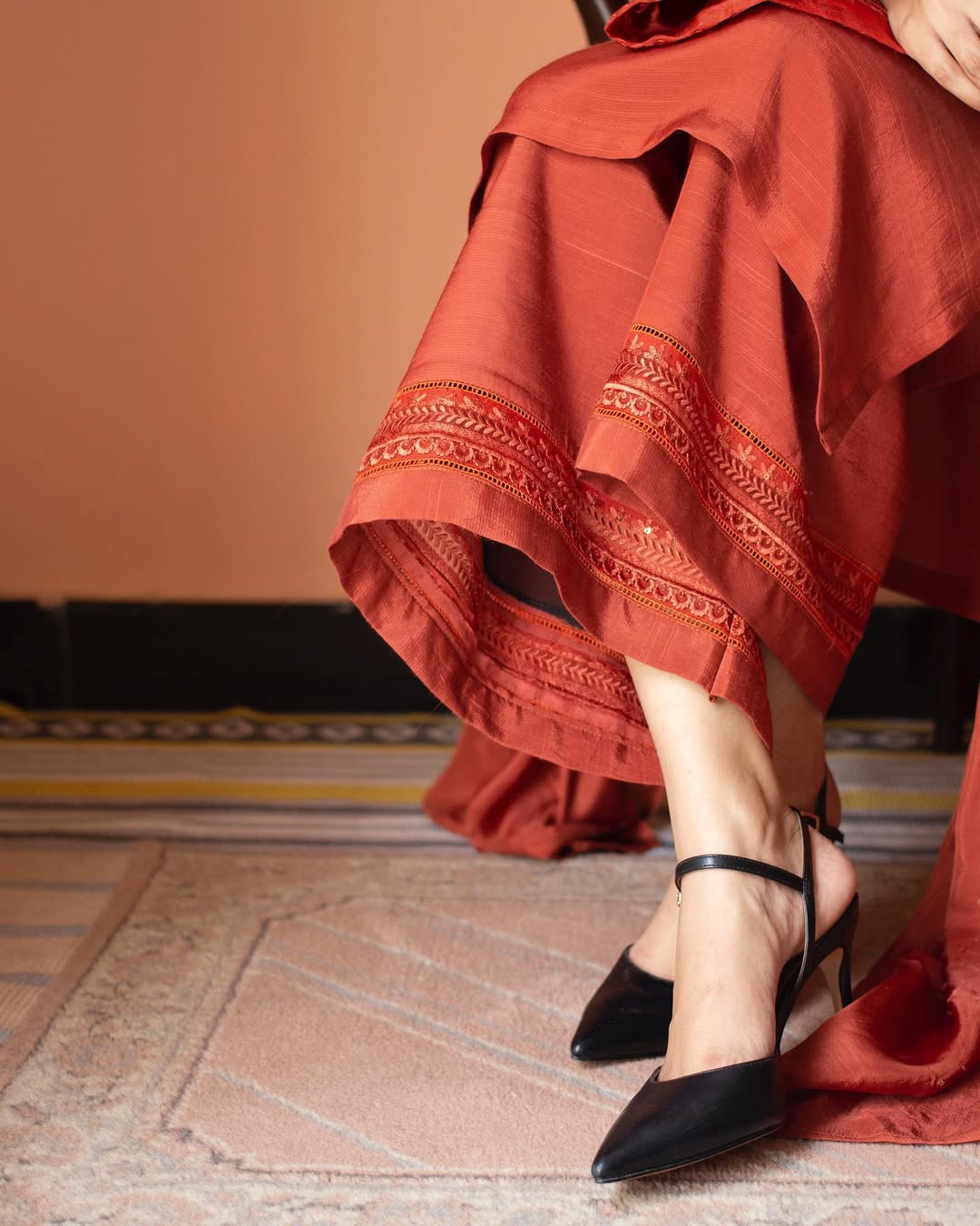 Burnt Sienna  Embroidered 3-Piece Ensemble