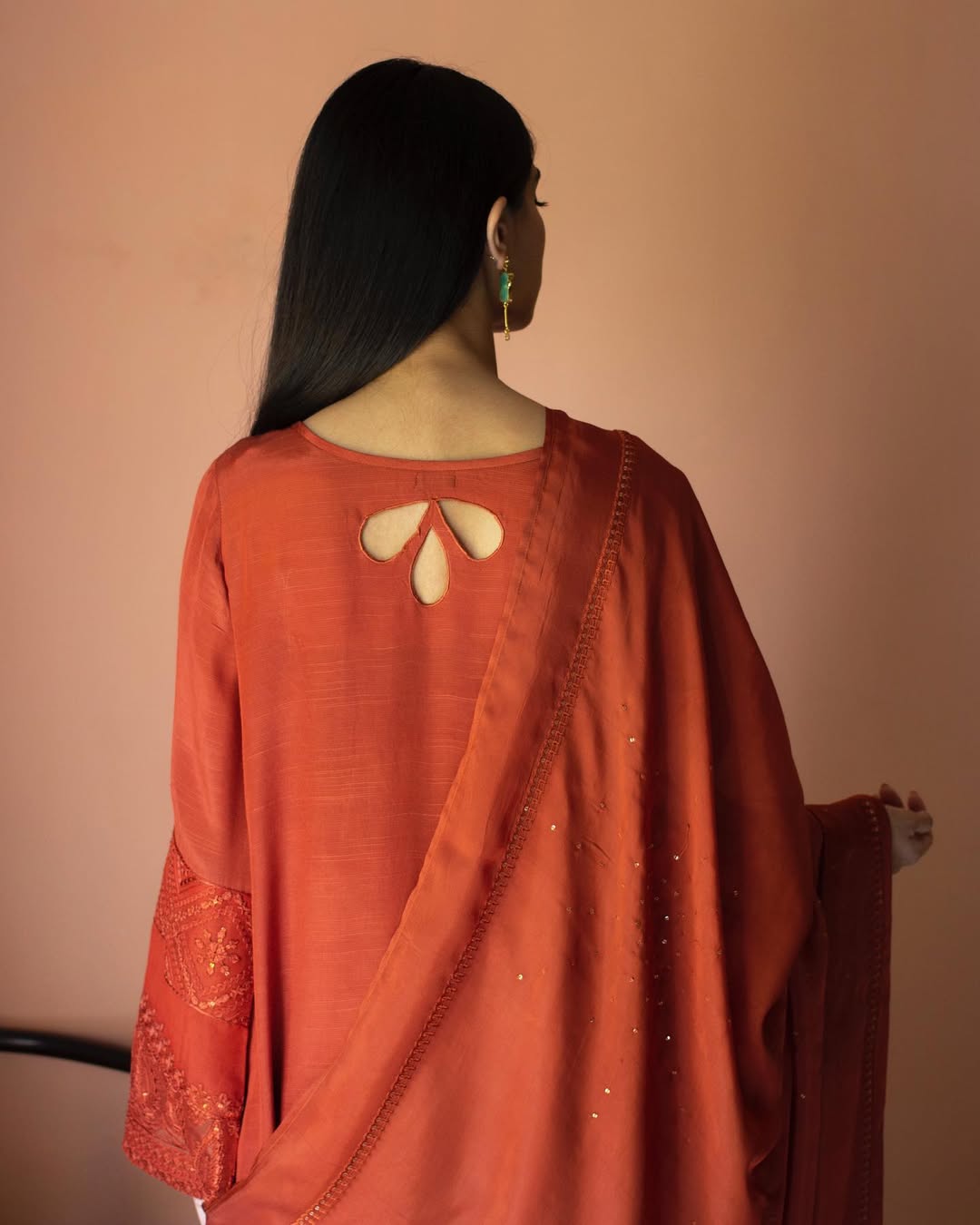 Burnt Sienna  Embroidered 3-Piece Ensemble