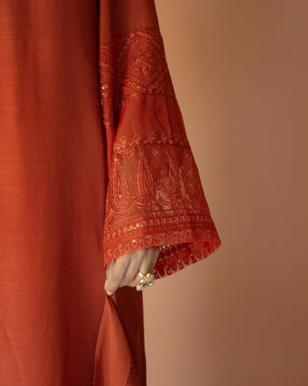 Burnt Sienna  Embroidered 3-Piece Ensemble