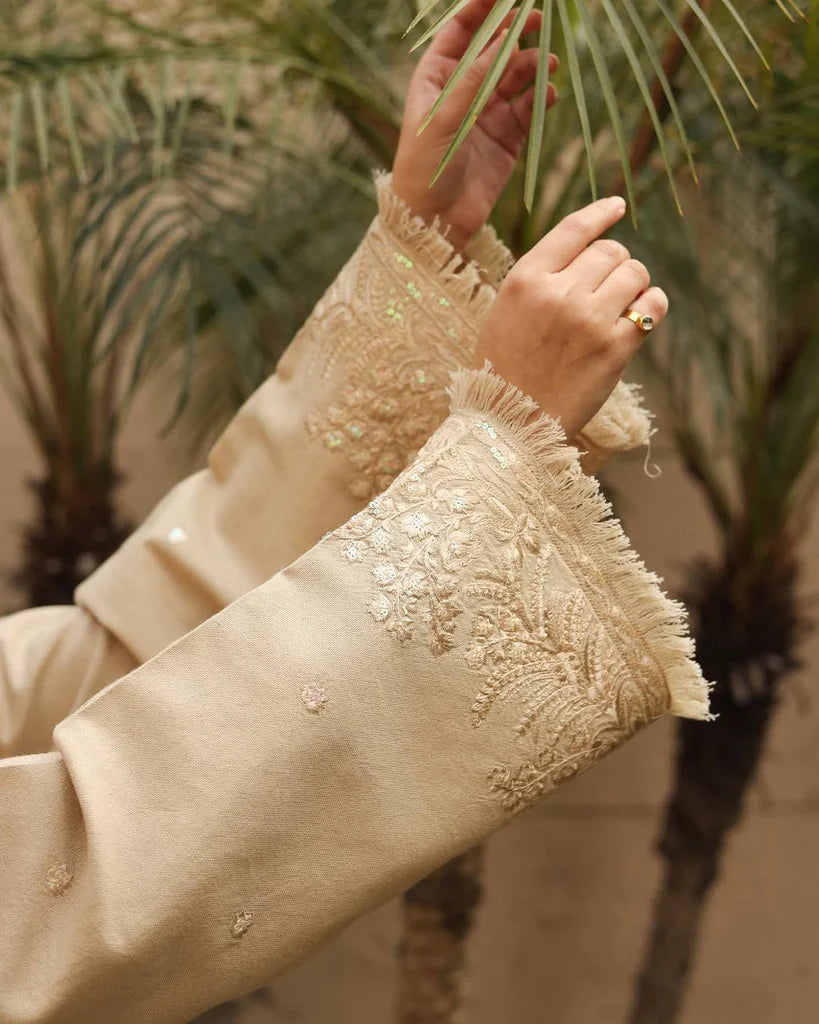 Caramel Dust | Elegant 2-Piece Embroidered Khaddar Outfit