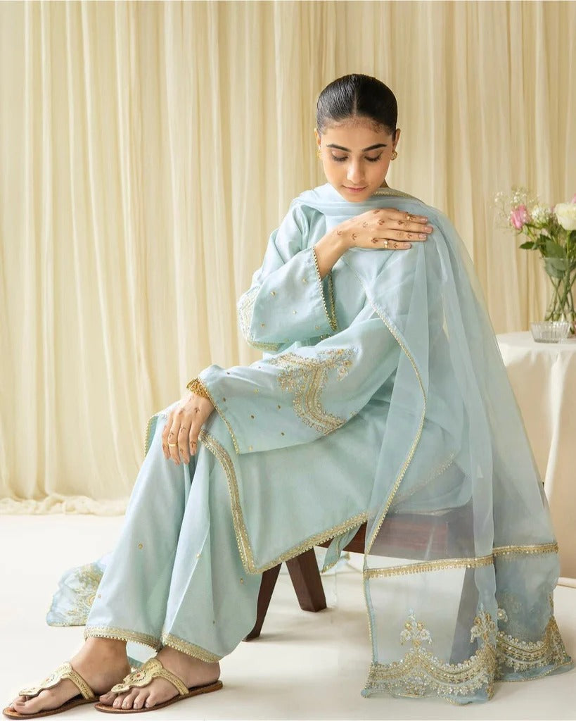 Ocean Grace | Classic 3-Pc Stitched Embroidered Dress