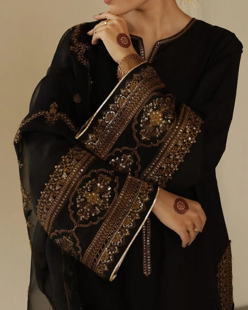 Bronze Charm | Stylish 3-Piece Ready-to-Wear Embroidered Suit