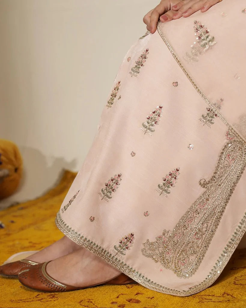 3-Piece Embroidered Stitched Ensemble | Pink Lily