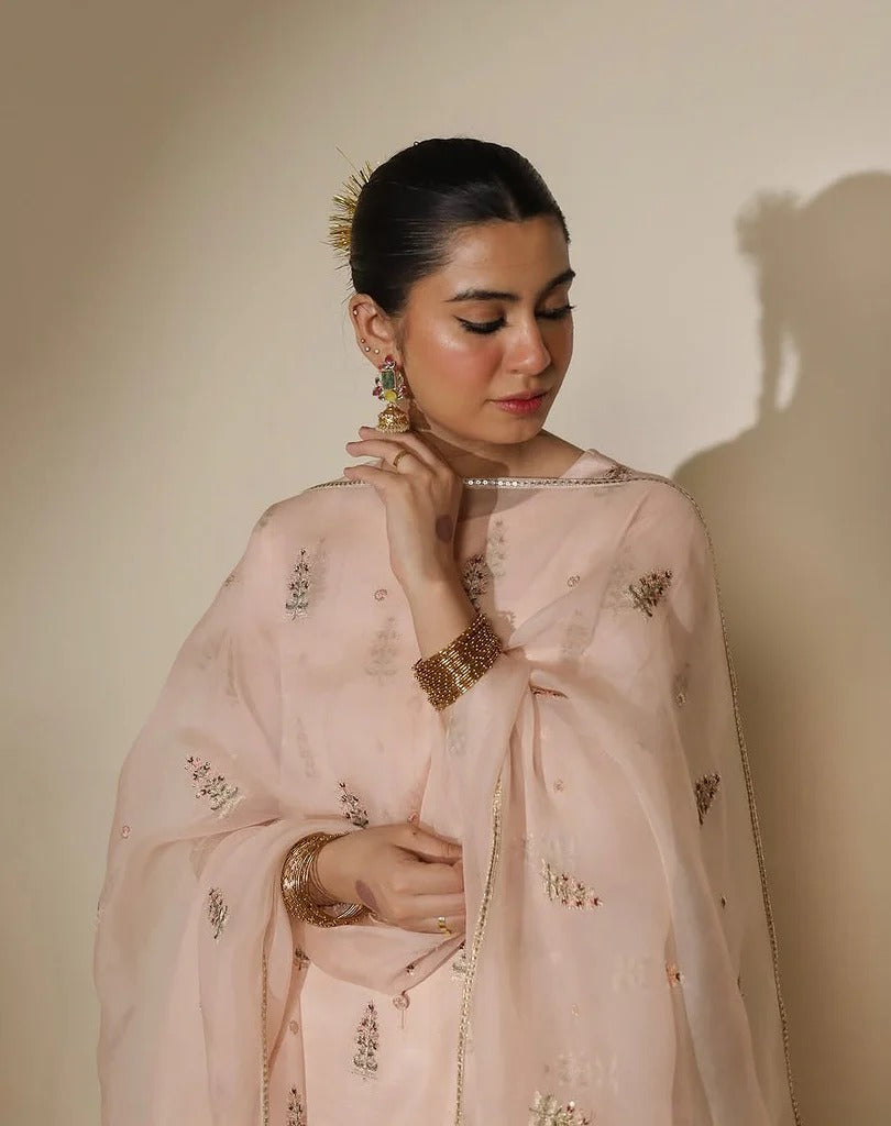 3-Piece Embroidered Stitched Ensemble | Pink Lily