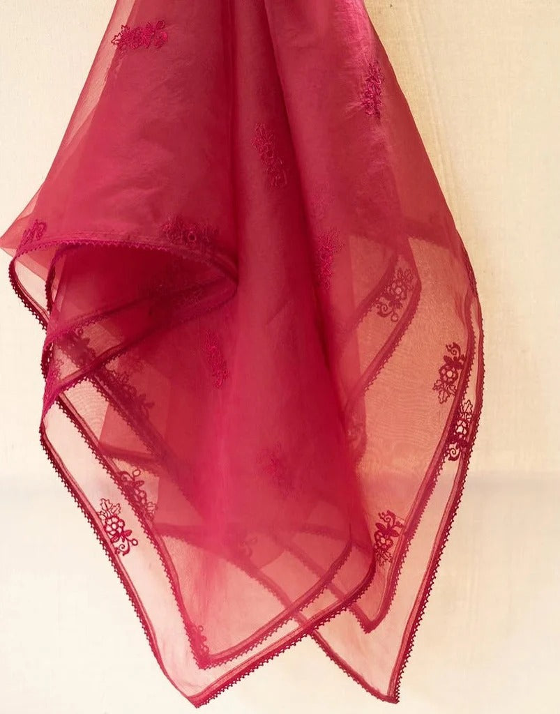 Designer 3-Pc Stitched Embroidered Dress | Cerise