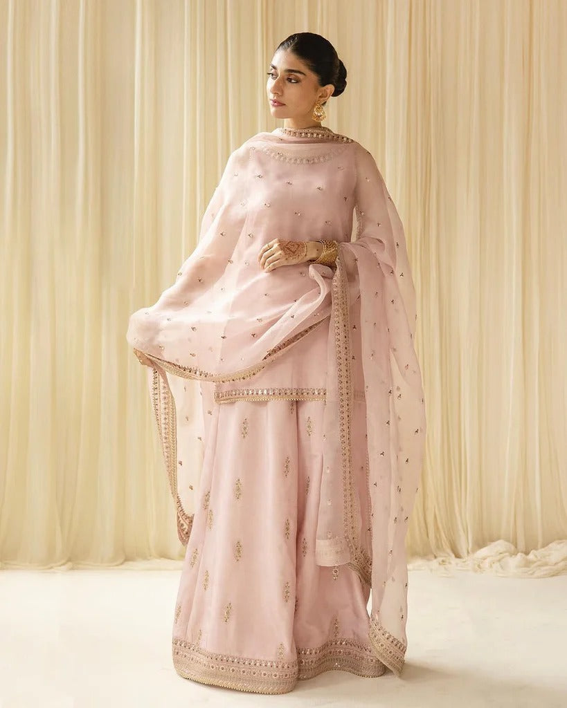 Stitched 3-Pc Embroidered Ensemble |Pink Aura