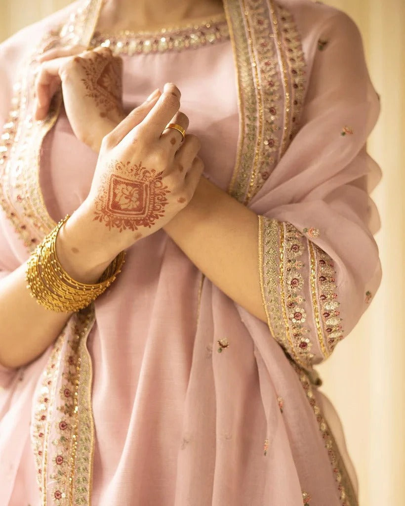 Stitched 3-Pc Embroidered Ensemble |Pink Aura