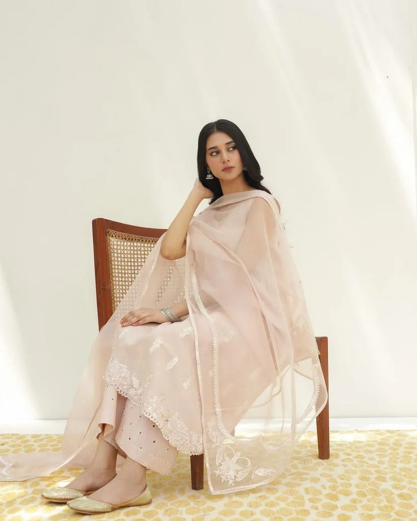 Premium 3-Pc Embroidered Stitched Dress | Blush Pink