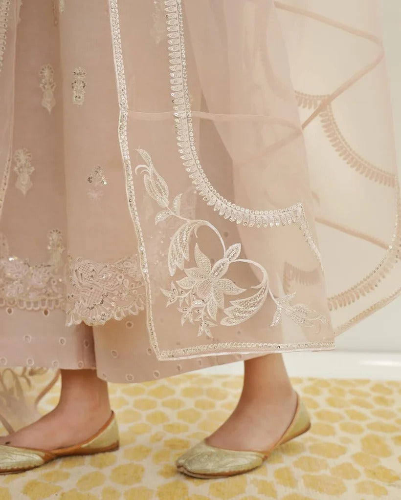 Premium 3-Pc Embroidered Stitched Dress | Blush Pink