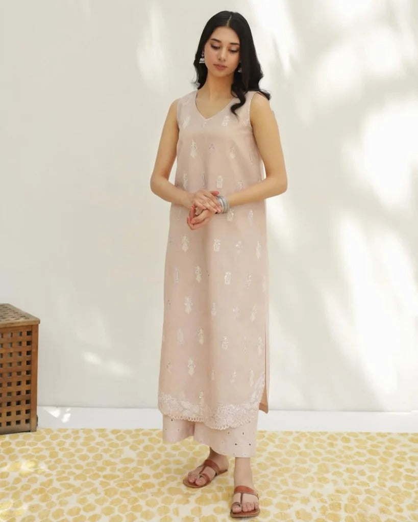 Premium 3-Pc Embroidered Stitched Dress | Blush Pink