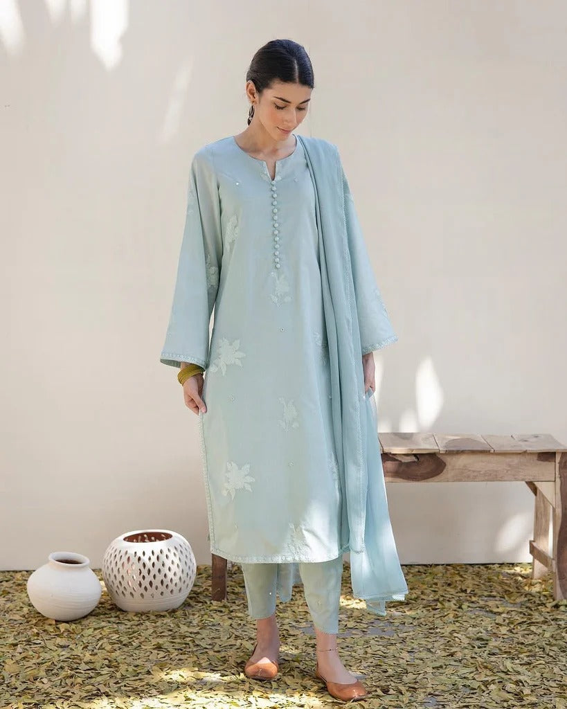 Stitched Embroidered 3-Pc Ensemble | Moon Blossom