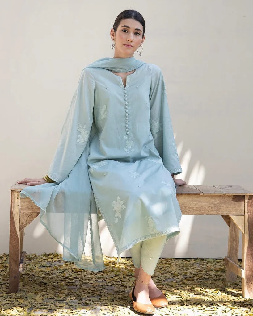 Stitched Embroidered 3-Pc Ensemble | Moon Blossom