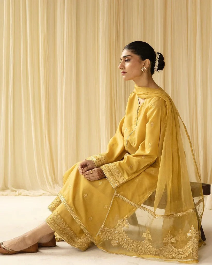 Chic 3-Piece Stitched Embroidered Outfit | Golden Ember