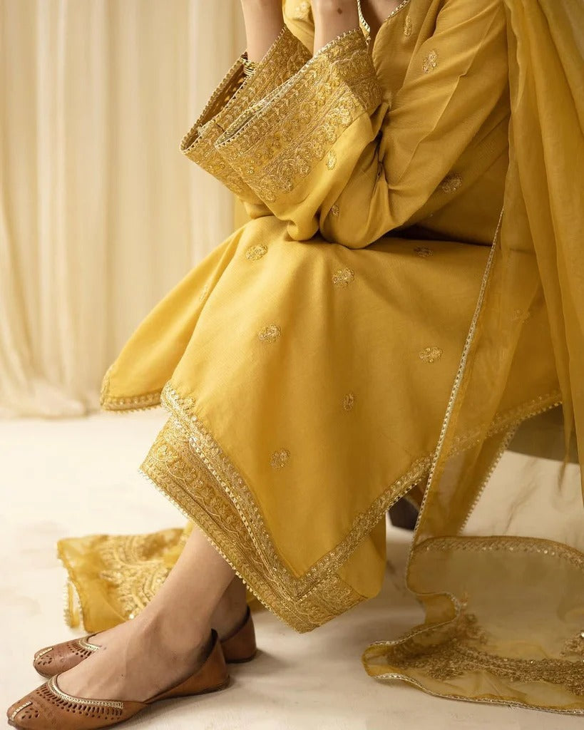 Chic 3-Piece Stitched Embroidered Outfit | Golden Ember