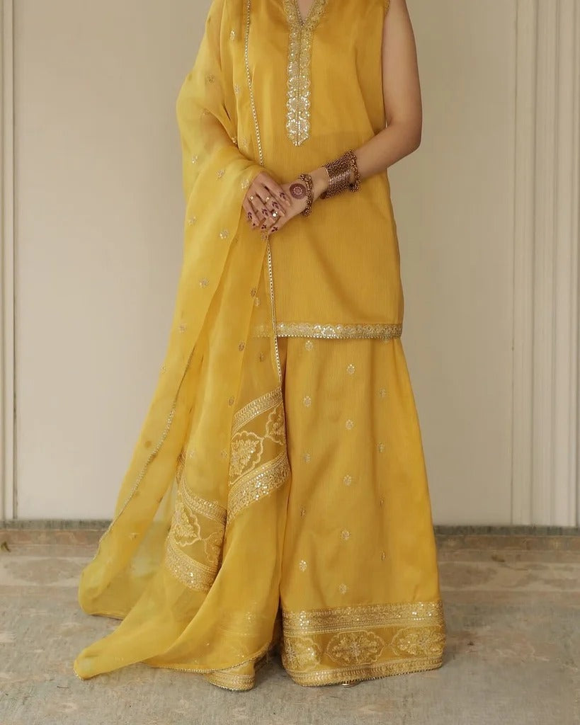 Chic 3-Piece Stitched Embroidered Outfit | Golden Ember