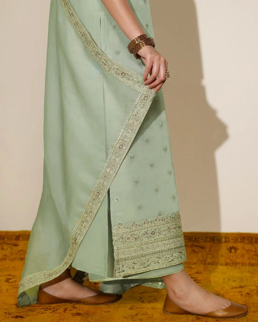 Stitched 3-Piece Embroidered Ensemble | Aurora Mint