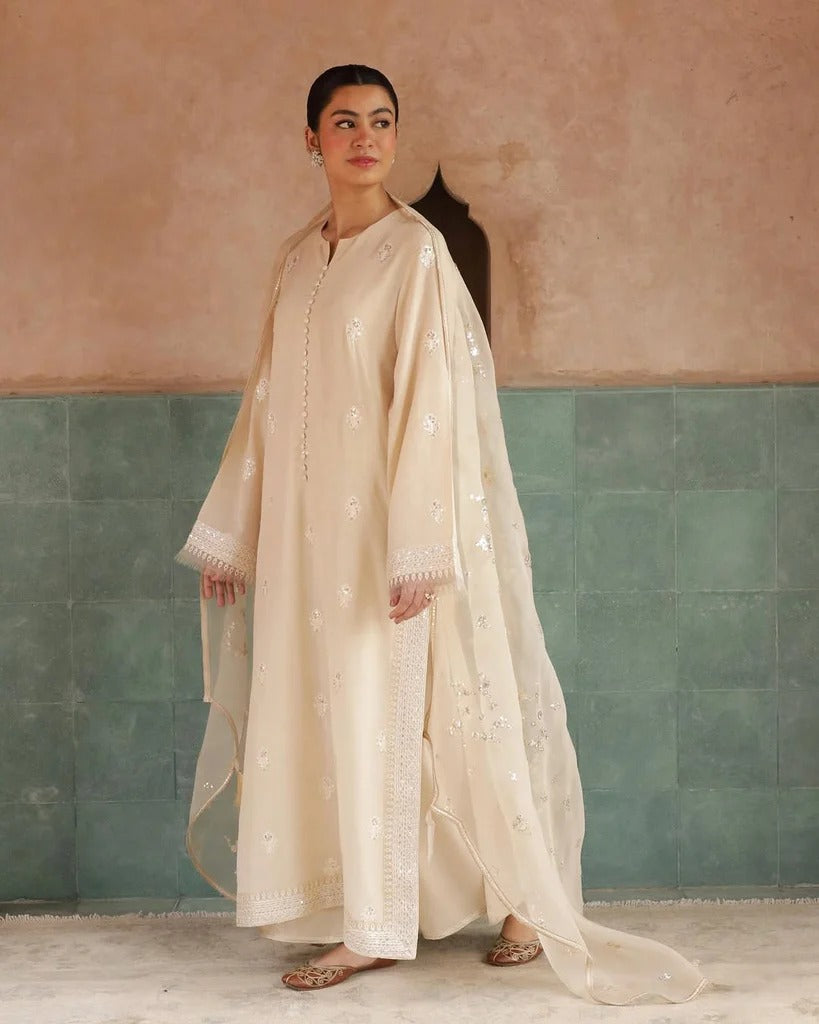 Stitched 3-Pc Embroidered Ensemble | Pearl Mist