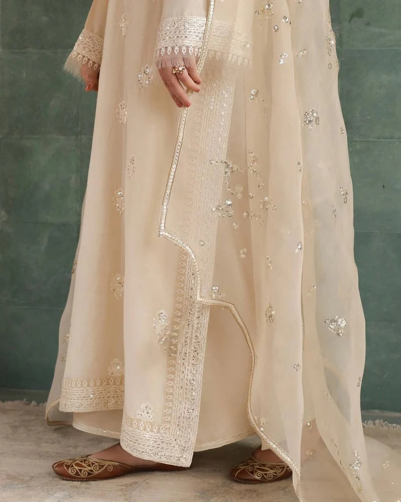Stitched 3-Pc Embroidered Ensemble | Pearl Mist