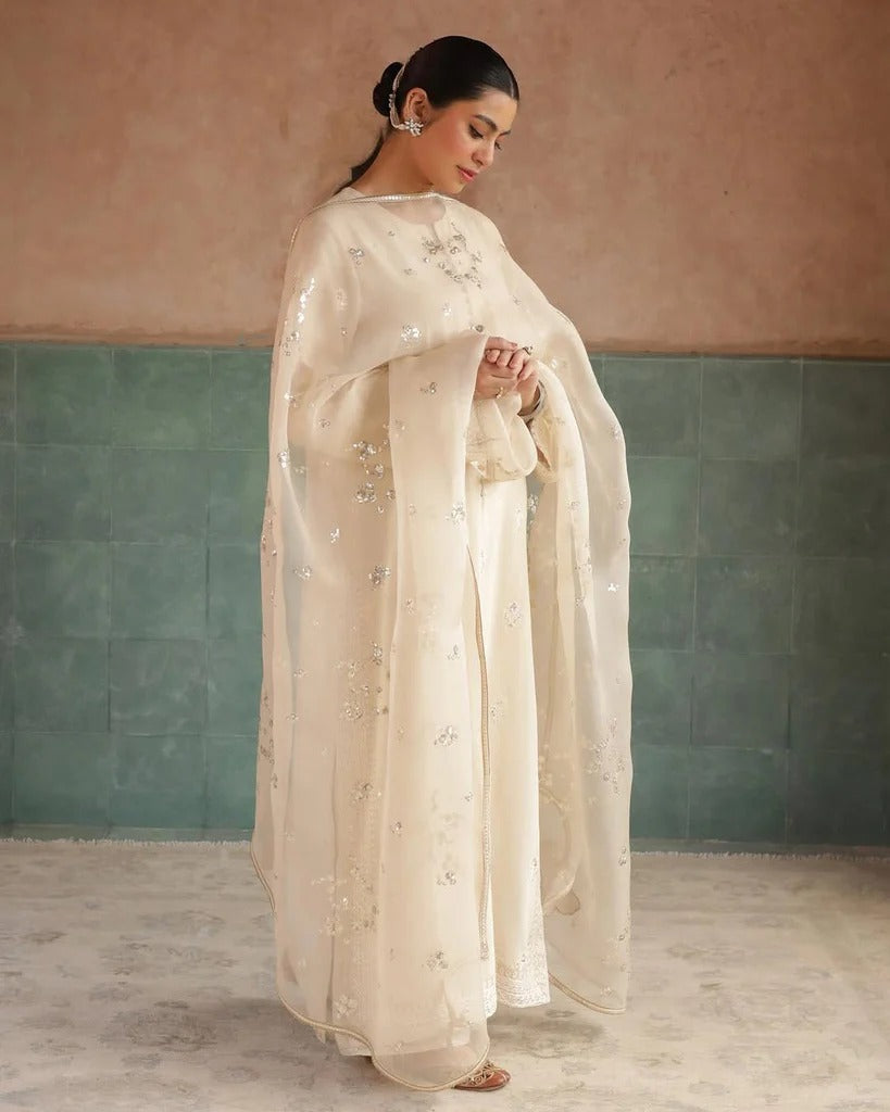 Stitched 3-Pc Embroidered Ensemble | Pearl Mist